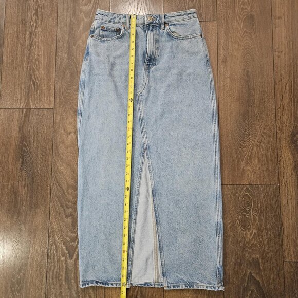 Mango MNG Women's Medium Wash Slit Denim Straight Maxi Skirt Timeless Size S - Picture 6 of 16